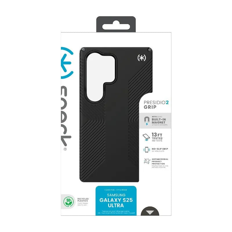 Speck Presidio2 Grip Magnet – dėklas Samsung Galaxy S25 Ultra su MagSafe (juodas/pilkas/baltas)