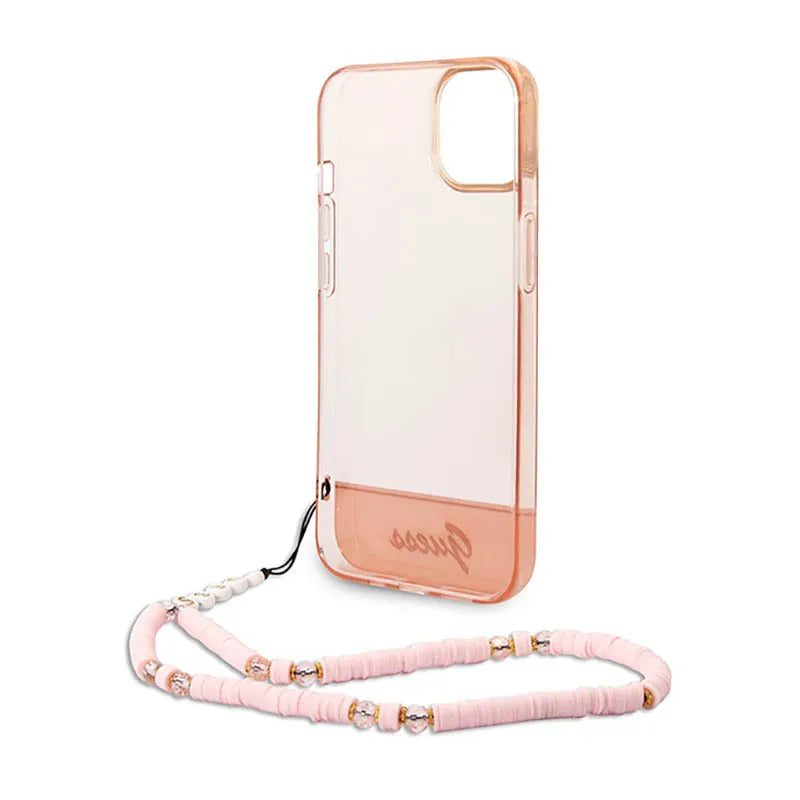Guess Translucent Pearl Strap - dėklas, skirtas iPhone 14 Plus (rožinis)