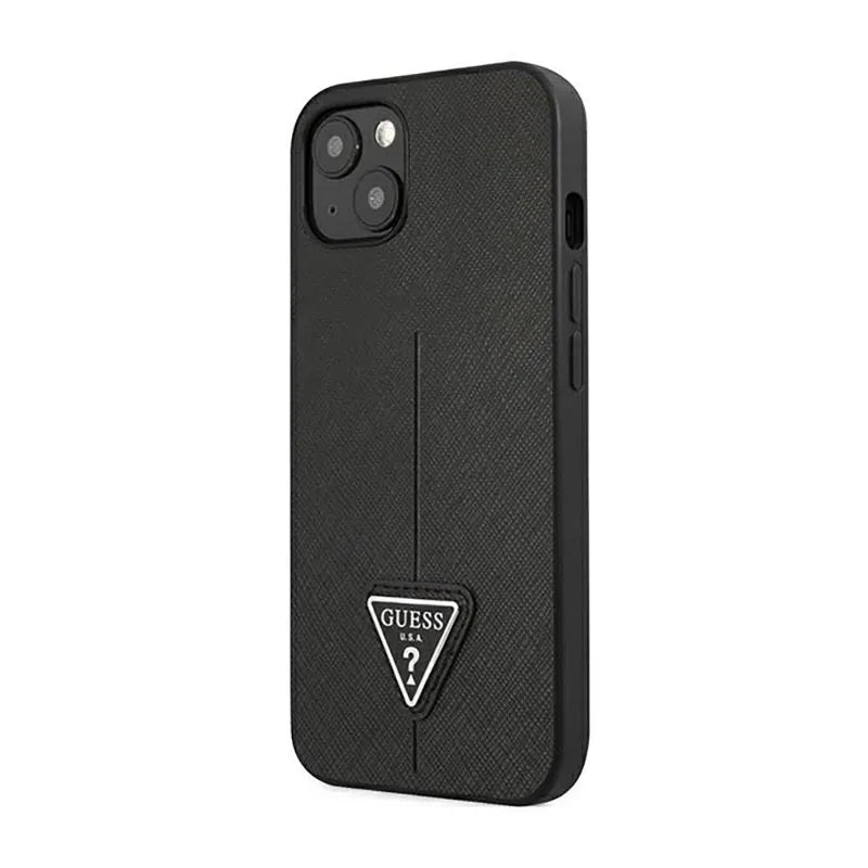 „Guess Saffiano Triangle Logo“ dėklas – dėklas „iPhone 14 Plus“ telefonui (juodas)