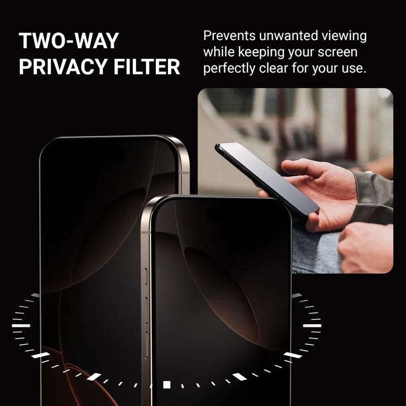 Crong Privacy 3D Armor Glass – grūdintas privatumo stiklas, skirtas iPhone 17 / iPhone 17 Pro / iPhone 16 Pro