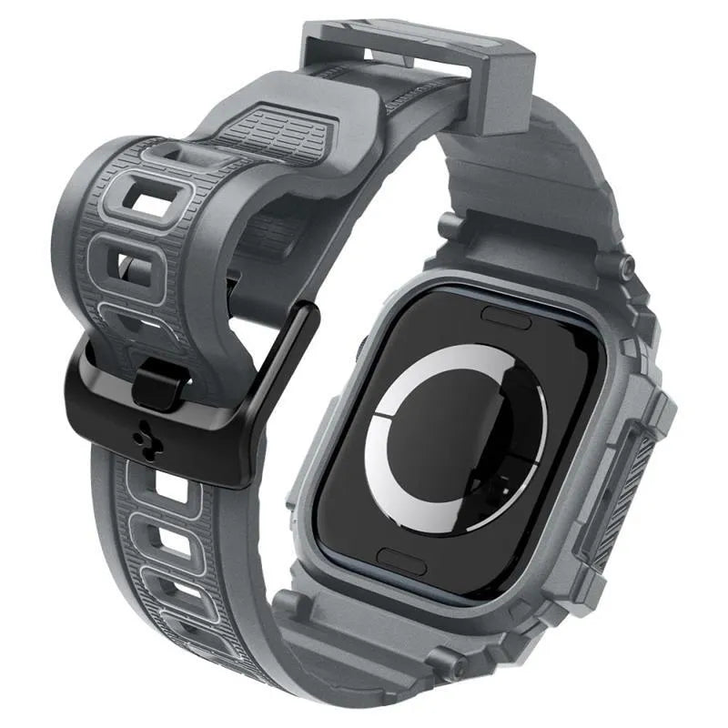 Spigen Rugged Armor Pro – apyrankė su dėklu, skirta „Apple Watch 10 46 mm“ (tamsiai pilka)
