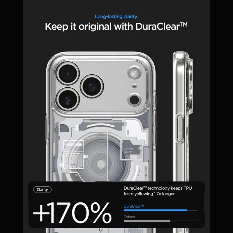 Spigen Ultra Hybrid Mag MagSafe – dėklas, skirtas iPhone 18 Pro Max / 17 Pro Max (Zero One White)