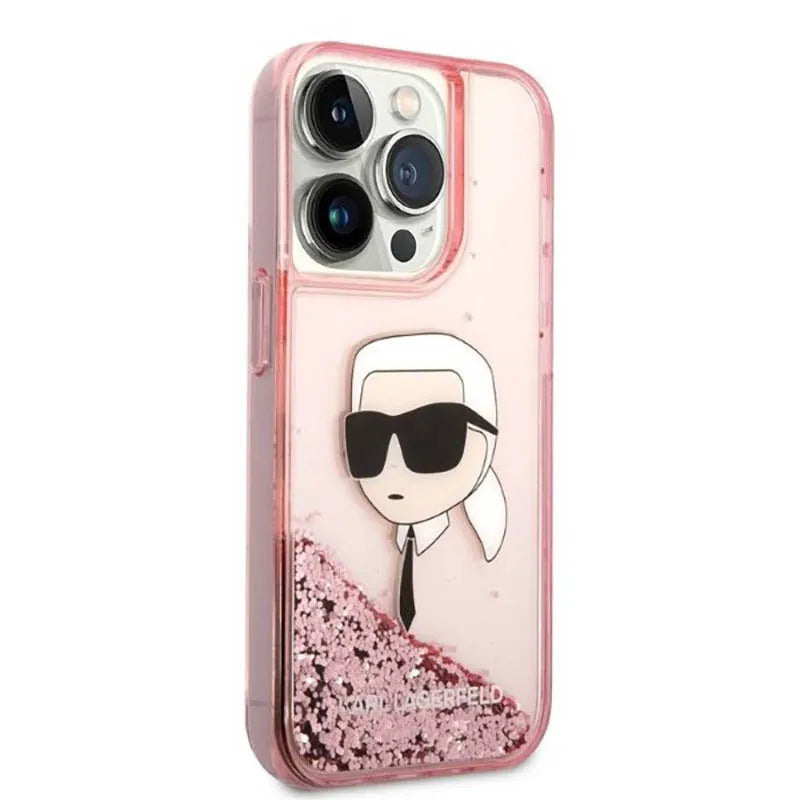 Karl Lagerfeld Liquid Glitter NFT Karl's Head dėklas skirtas iPhone 14 Pro Max (Rožinis)