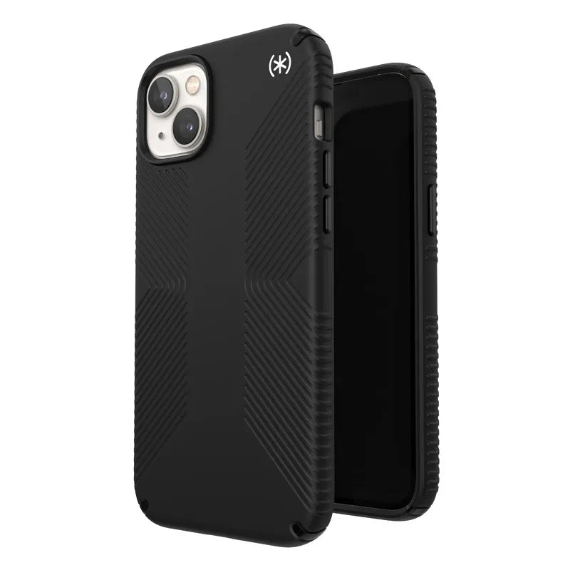 Speck Presidio2 Grip – neslystantis dėklas Apple iPhone 15 Plus / 14 Plus (juodas / juodas / baltas)