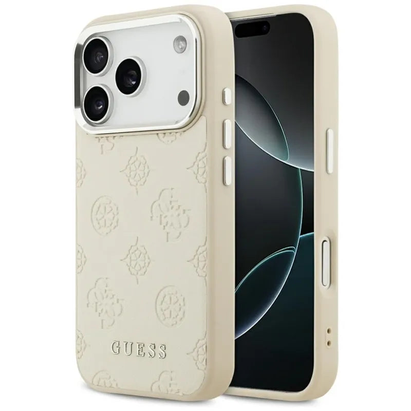 Guess Peony Hot Stamp Script MagSafe – dėklas iPhone 17 Pro (smėlio spalvos)