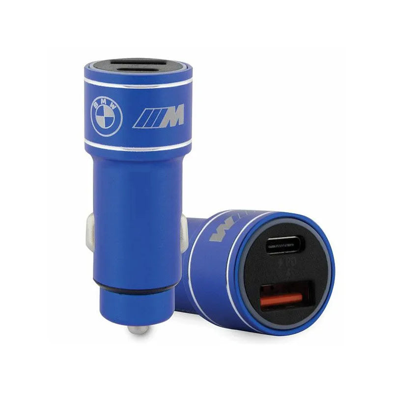 BMW M Edition - Greito įkrovimo USB-C ir USB-A PD 18W + QC 3.0 18W automobilinis įkroviklis (mėlynas)