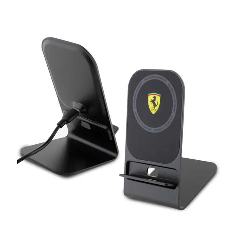 Ferrari MagSafe stalo įkroviklis su stovu - 15W MagSafe indukcinis įkroviklis stalui (juodas)