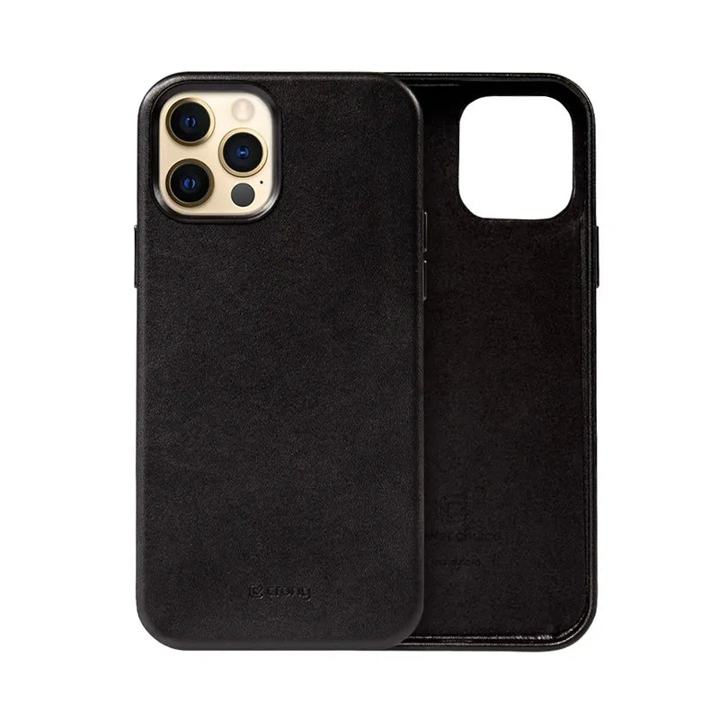 Crong Essential Cover - iPhone 12 Pro Max dirbtinės odos dėklas (juodas)