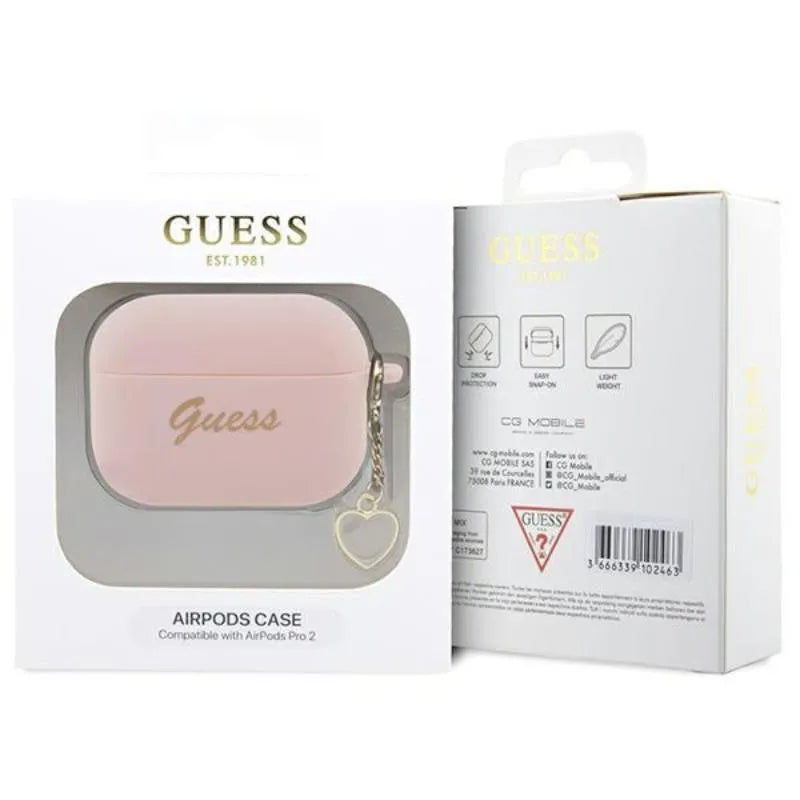 Guess Silicone Heart Charm – Dėklas Apple AirPods Pro 2 (Rožinis)