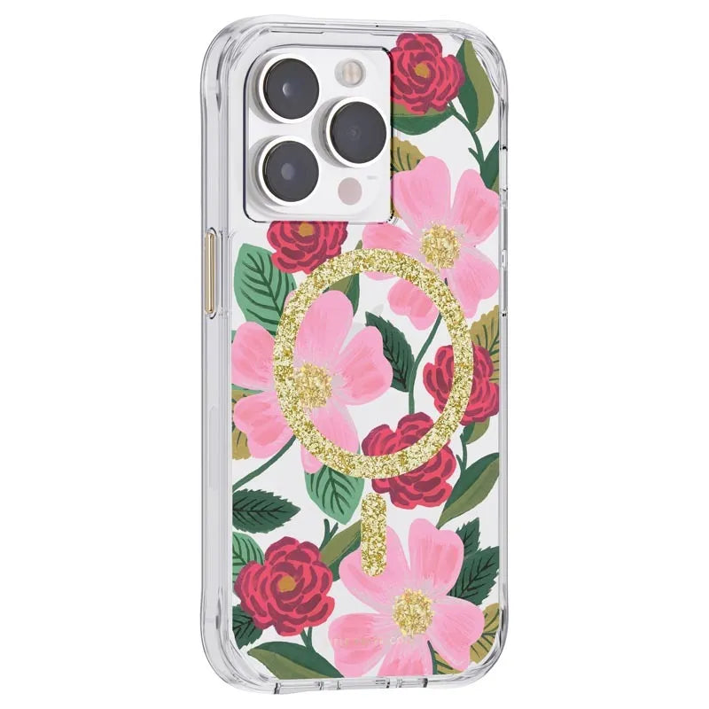 Rifle Paper Clear MagSafe - auksu dekoruotas dėklas, skirtas iPhone 14 Pro (Rose Garden)