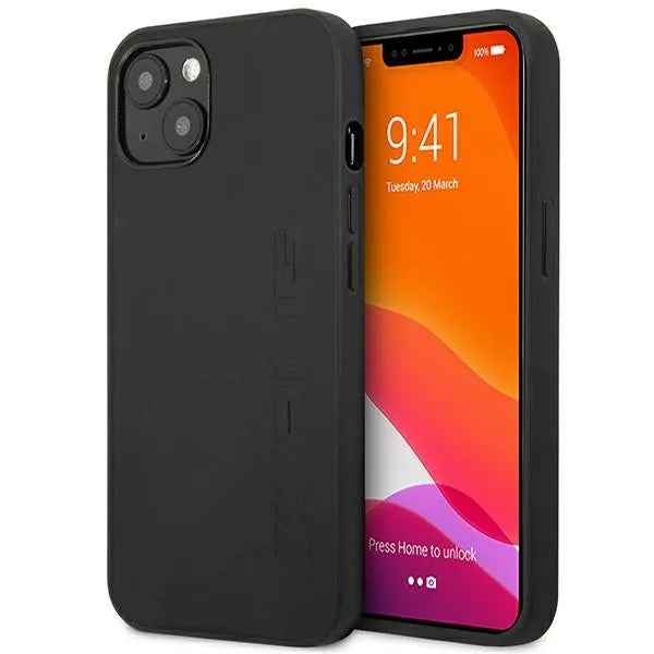AMG Leather Hot Stamped – dėklas iPhone 14 (juodas)