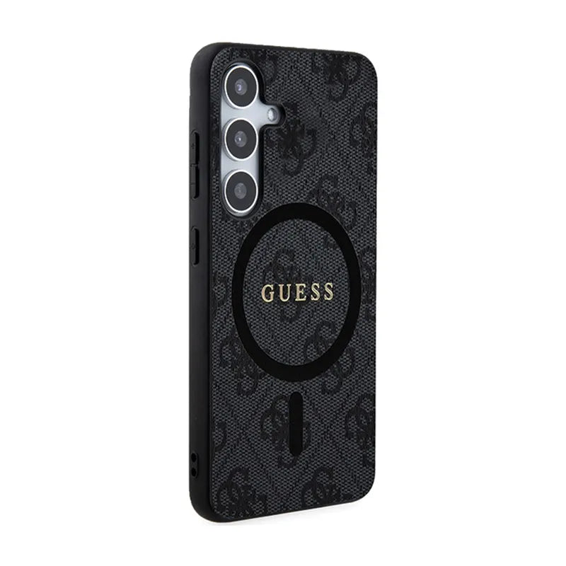 Guess 4G Collection Leather Metal Logo MagSafe – dėklas Samsung Galaxy S24 (juodas)
