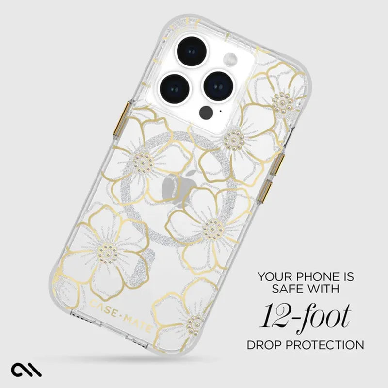 Case-Mate Floral Gems MagSafe – dėklas „iPhone 15 Pro“ (auksinis)