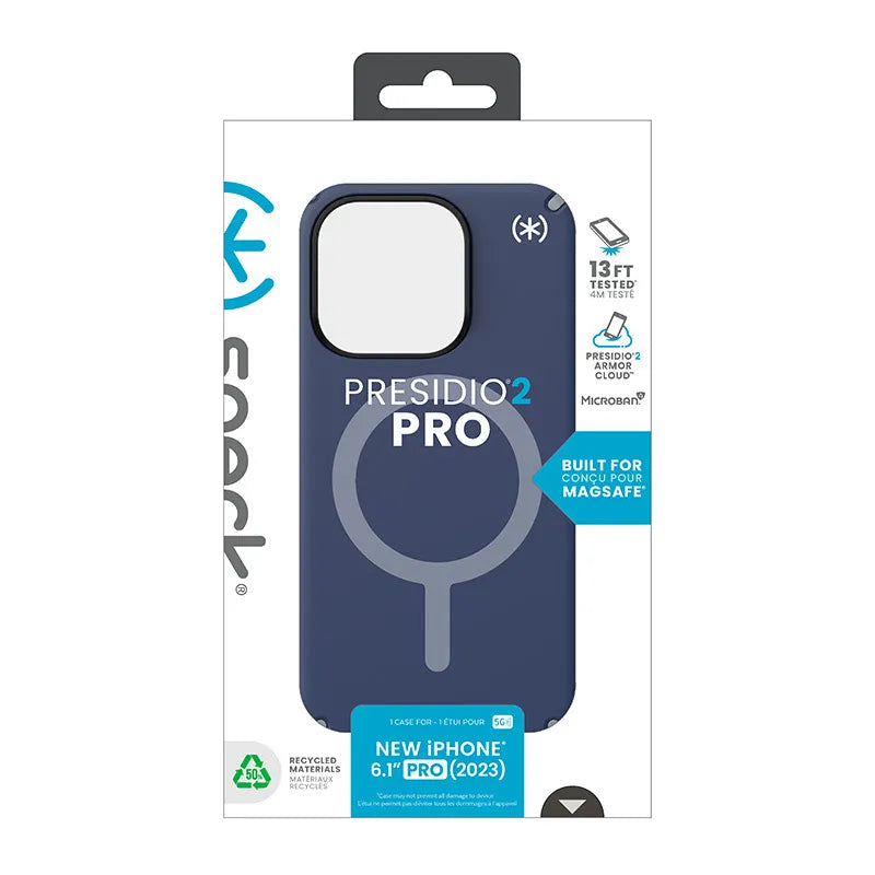 Speck Presidio2 Pro MagSafe – dėklas iPhone 15 Pro (Coastal Blue / Dust Gray / White)