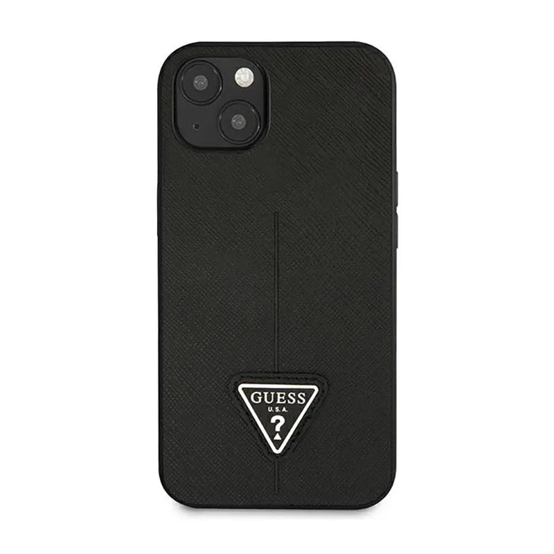 „Guess Saffiano Triangle Logo“ dėklas – dėklas „iPhone 14 Plus“ telefonui (juodas)