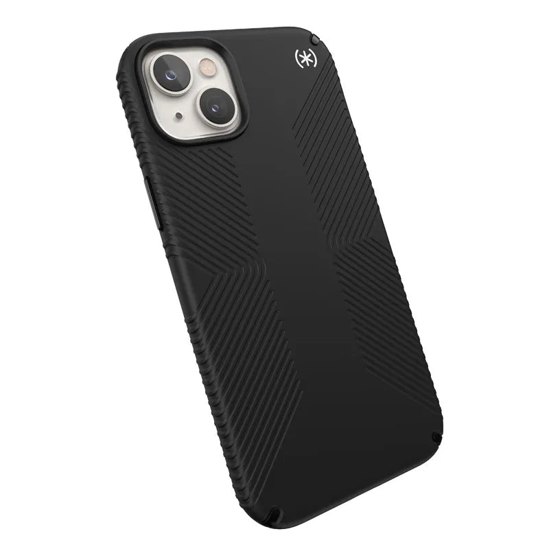 Speck Presidio2 Grip – neslystantis dėklas Apple iPhone 15 Plus / 14 Plus (juodas / juodas / baltas)