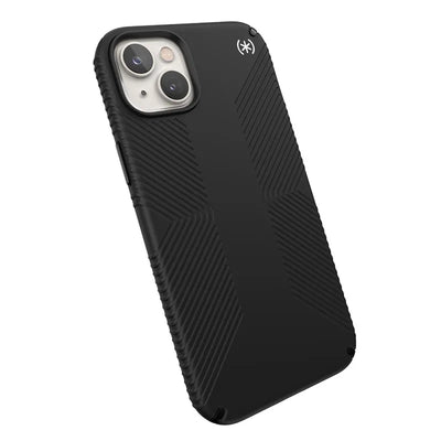 Speck Presidio2 Grip – neslystantis dėklas Apple iPhone 15 Plus / 14 Plus (juodas / juodas / baltas)