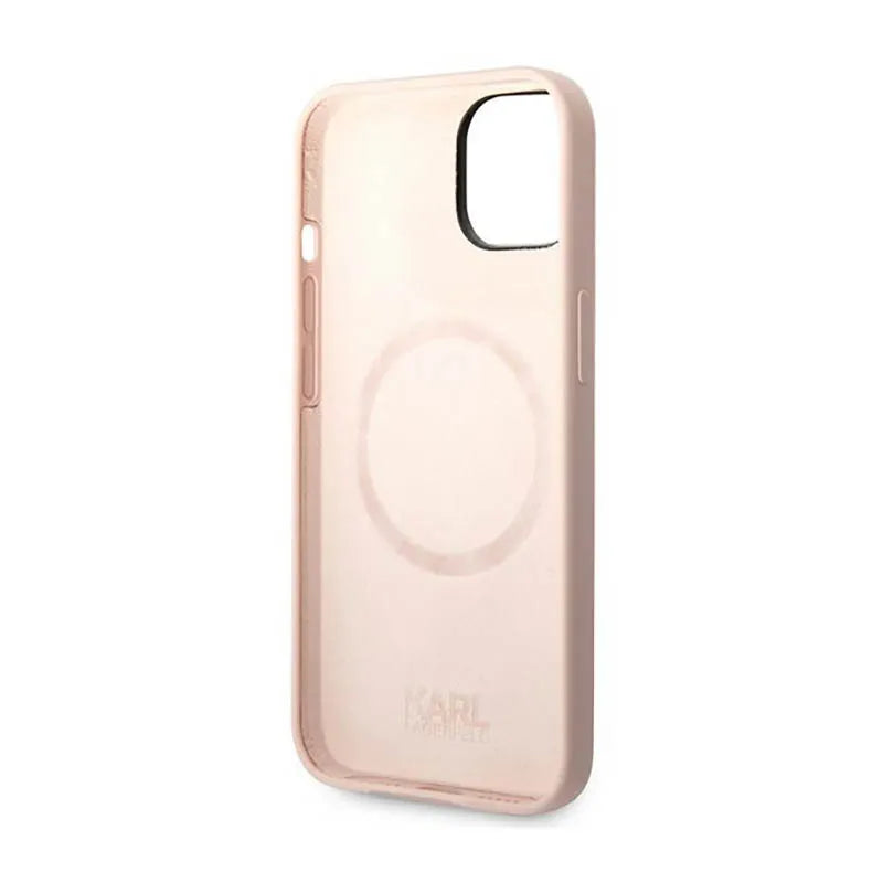 Karl Lagerfeld Liquid Silicone Karl & Choupette MagSafe – dėklas, skirtas iPhone 14 Plus (rožinis)
