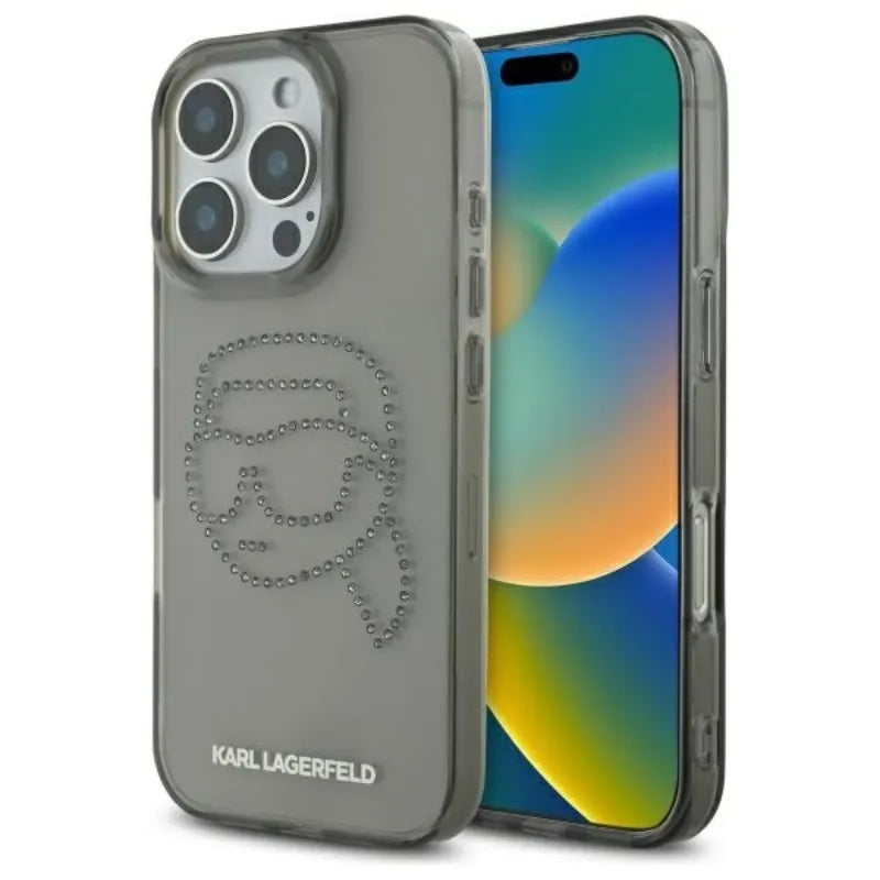 Karl Lagerfeld IML Rhinestones Karl Head – dėklas iPhone 16 Pro Max (juodas)