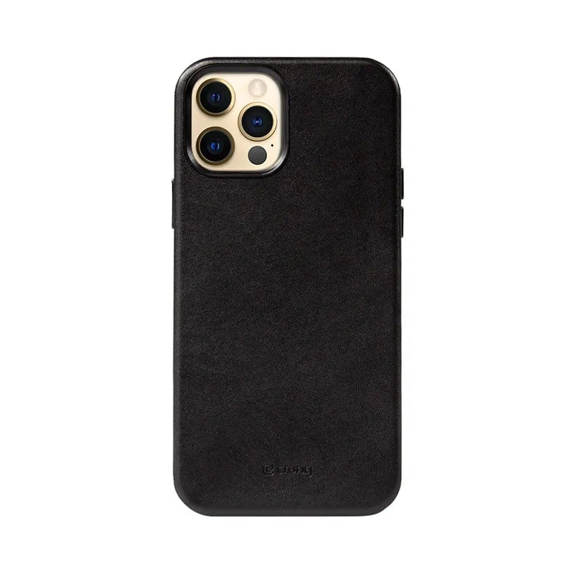 Crong Essential Cover - iPhone 12 Pro Max dirbtinės odos dėklas (juodas)