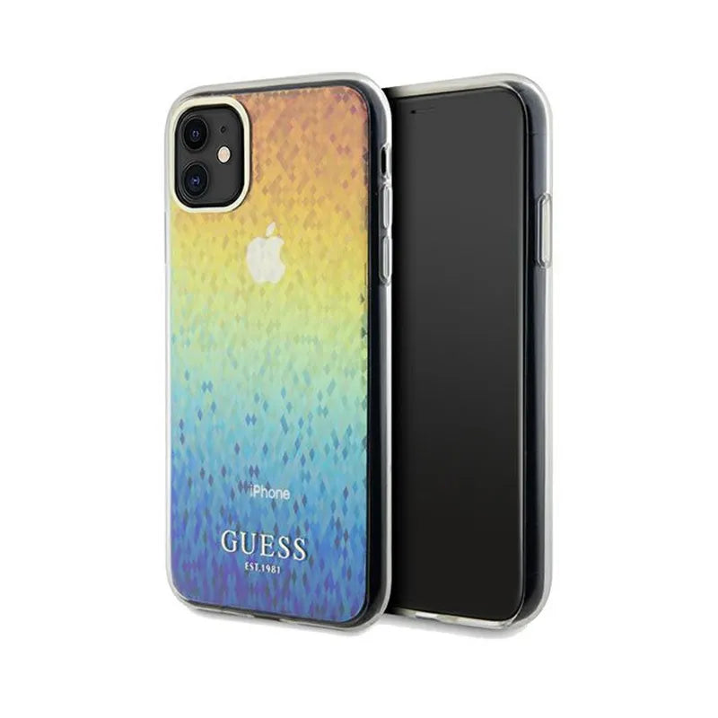 Guess IML Faceted Mirror Disco Iridescent – dėklas iPhone 11 (vaivorykštinis)