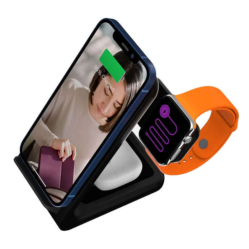 STM ChargeTree Swing 3-in-1 įkrovimo stotelė telefonui, AirPods ausinėms ir Apple Watch laikrodžiui – juoda
