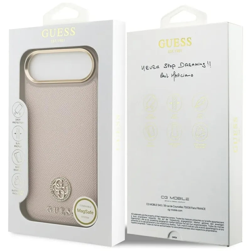 Guess Grained Strass Logo MagSafe – Dėklas iPhone Air (rožinis)