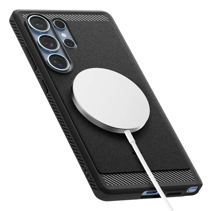 Spigen Rugged Armor Mag MagSafe – dėklas Samsung Galaxy S25 Ultra (matinė juoda)