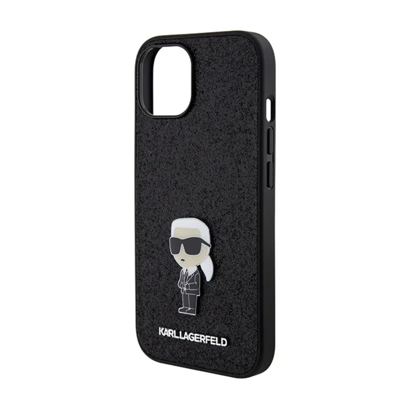 Karl Lagerfeld Fixed Glitter Ikonik Logo Metal Pin – iPhone 15 / 14 / 13 dėklas (juodas)