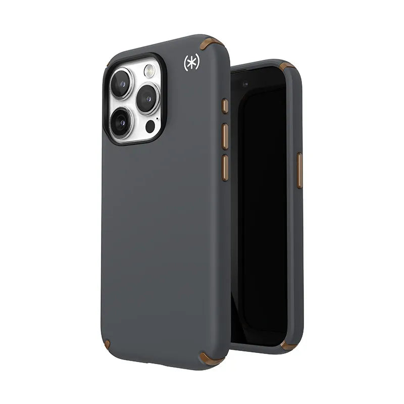 Speck Presidio2 Pro Magsafe – „iPhone 15 Pro“ dėklas (anglies pilka / vėsi bronza / balta)