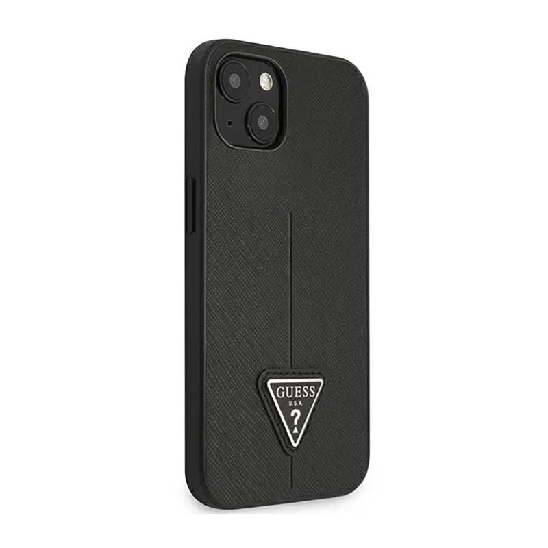 „Guess Saffiano Triangle Logo“ dėklas – dėklas „iPhone 14 Plus“ telefonui (juodas)
