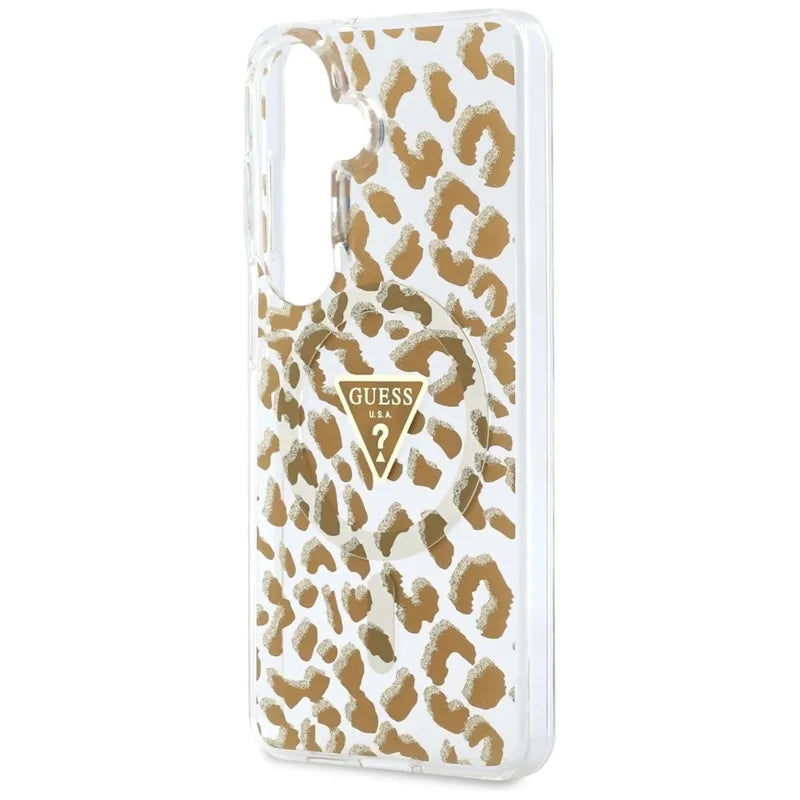 Guess IML Leopard Print Triangle MagSafe – Samsung Galaxy S26 dėklas (rudas)