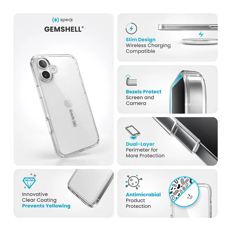 Speck Gemshell – „iPhone 16 Plus“ dėklas (skaidrus)