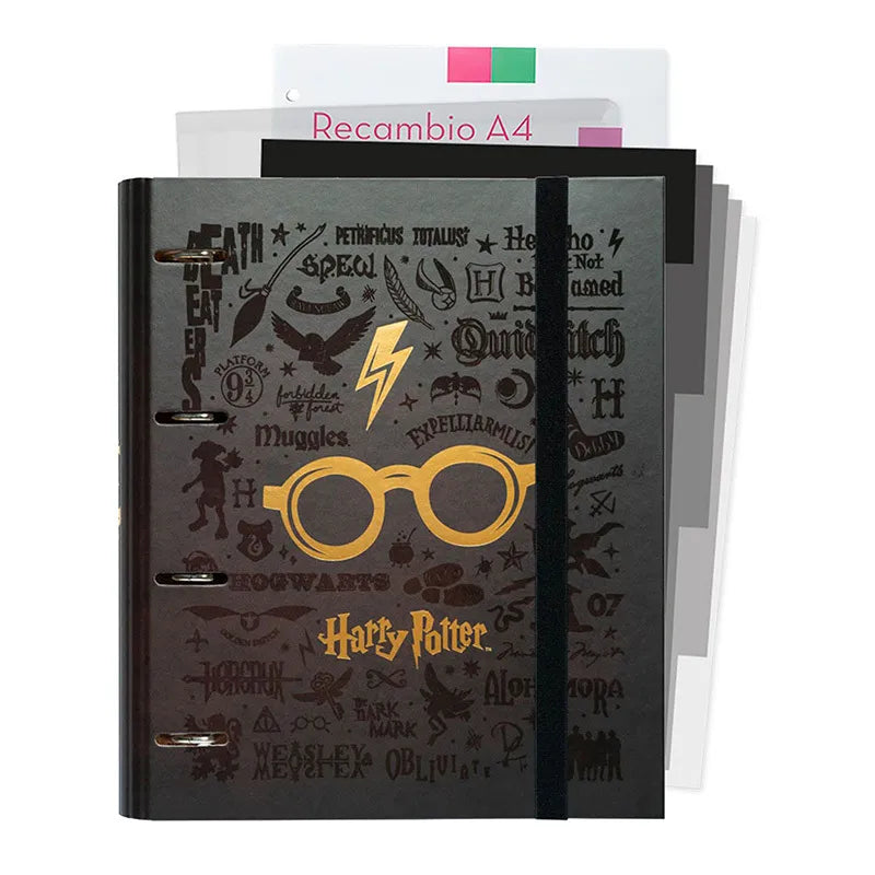 Harry Potter – A4 segtuvas su lapais (4 žiedai, elastinė juosta)