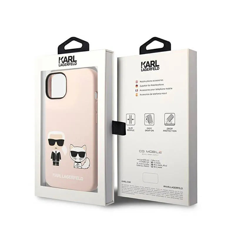 Karl Lagerfeld Liquid Silicone Karl & Choupette MagSafe – dėklas, skirtas iPhone 14 Plus (rožinis)
