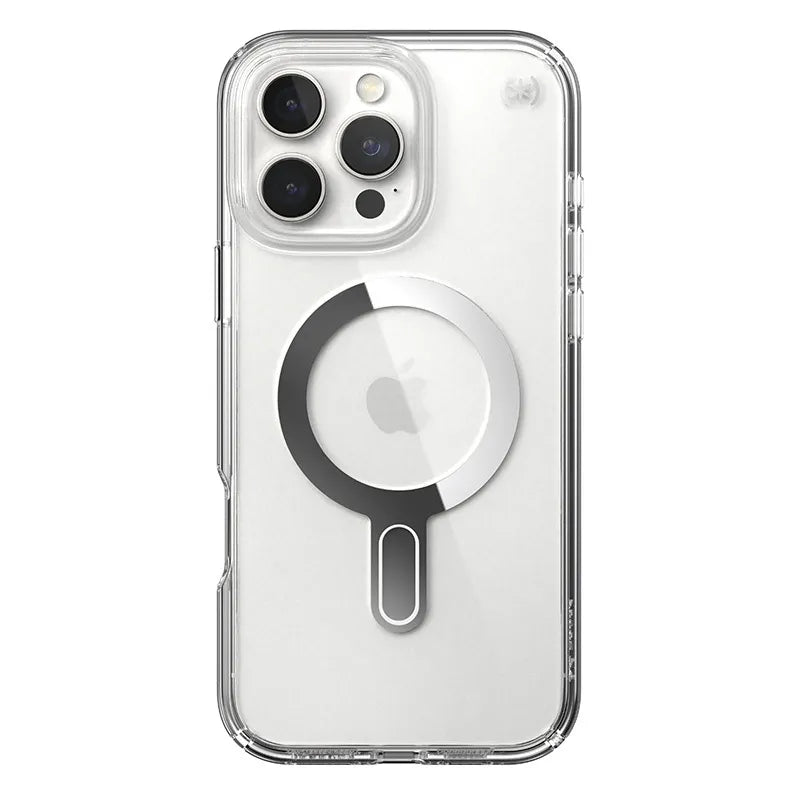 Speck Presidio Perfect-Clear ClickLock & MagSafe – dėklas iPhone 16 Pro Max (skaidrus / chromuotas užbaigimas / Serene Silver)