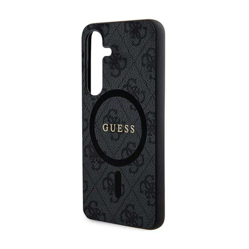 Guess 4G Collection Leather Metal Logo MagSafe – dėklas Samsung Galaxy S24 (juodas)