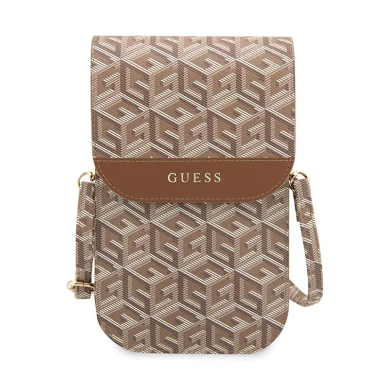 Guess GCube Stripe telefono krepšys – krepšys su išmaniojo telefono skyriumi (rudos spalvos)