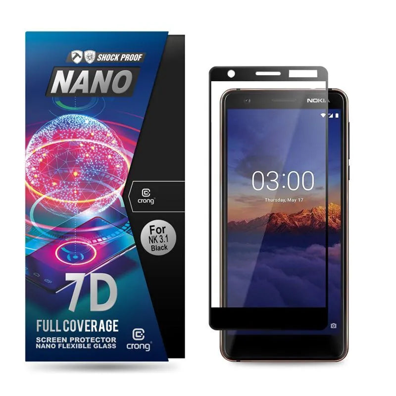 Crong 7D Nano lankstus stiklas – viso ekrano hibridinis ekrano apsauginis stiklas 9H Nokia 3.1