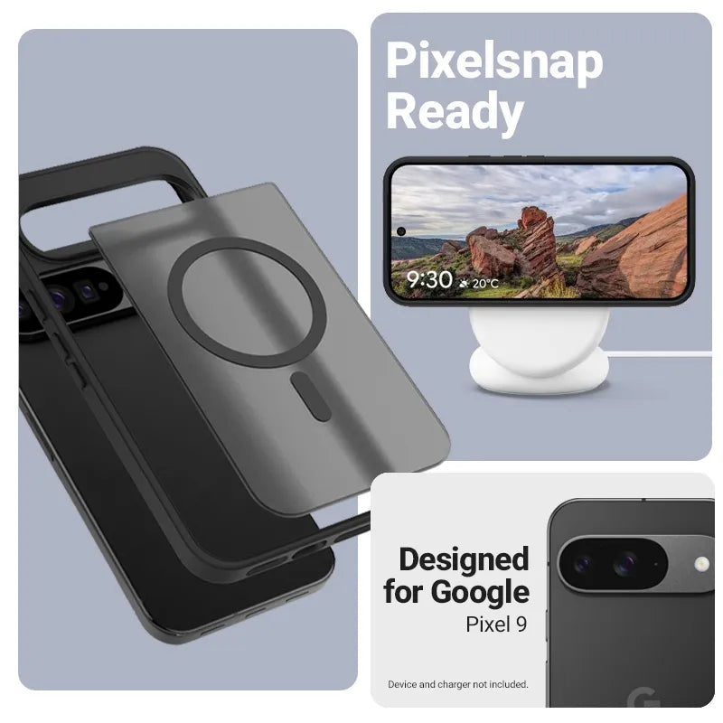 Crong Hybrid Matte Magnetic – MagSafe dėklas, skirtas Google Pixel 9 (juodas)