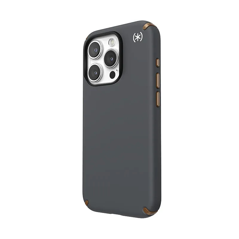 Speck Presidio2 Pro Magsafe – „iPhone 15 Pro“ dėklas (anglies pilka / vėsi bronza / balta)