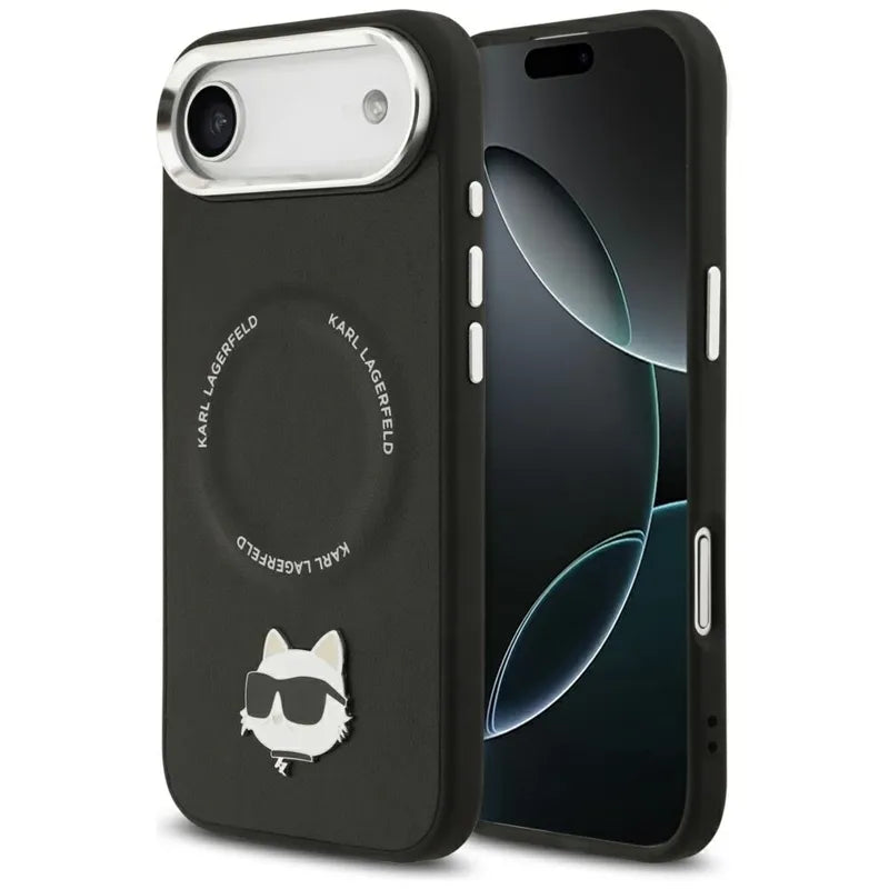 Karl Lagerfeld Choupette Pin MagSafe – dėklas iPhone Air (juodas)