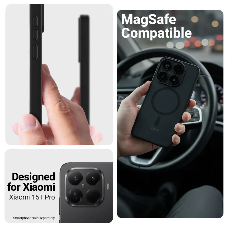 Crong Hybrid Matte Magnetic – Xiaomi 15T Pro MagSafe dėklas (juodas)