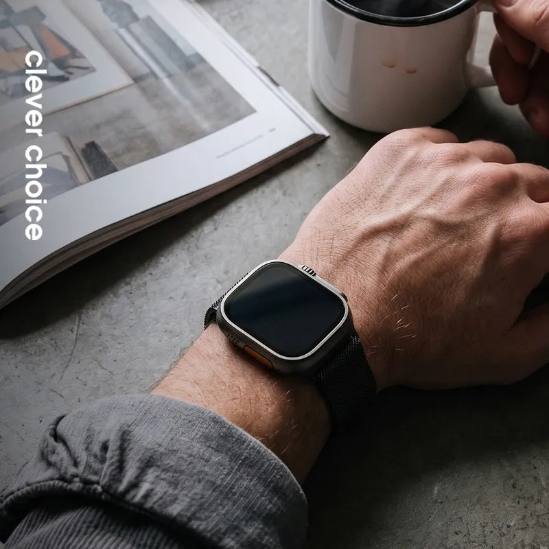 Crong Milano Steel – nerūdijančio plieno dirželis Apple Watch 44/45/46/49 mm (juodas)
