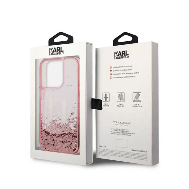 Karl Lagerfeld Liquid Glitter Big Logo dėklas – dėklas iPhone 14 Pro telefonui (rožinis)