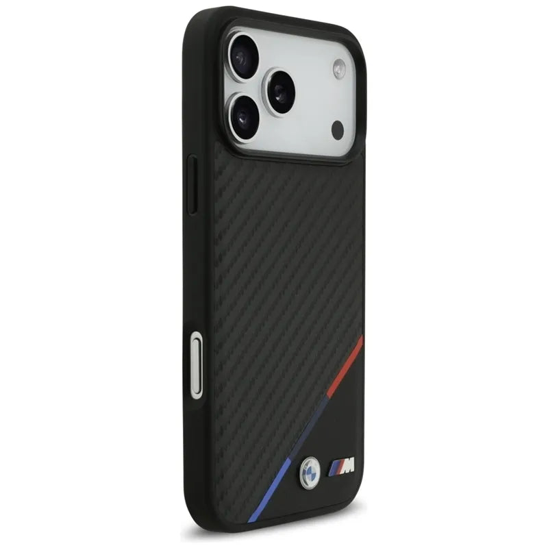 BMW M Carbon Tricolor Line MagSafe – dėklas iPhone 17 Pro Max (juodas)
