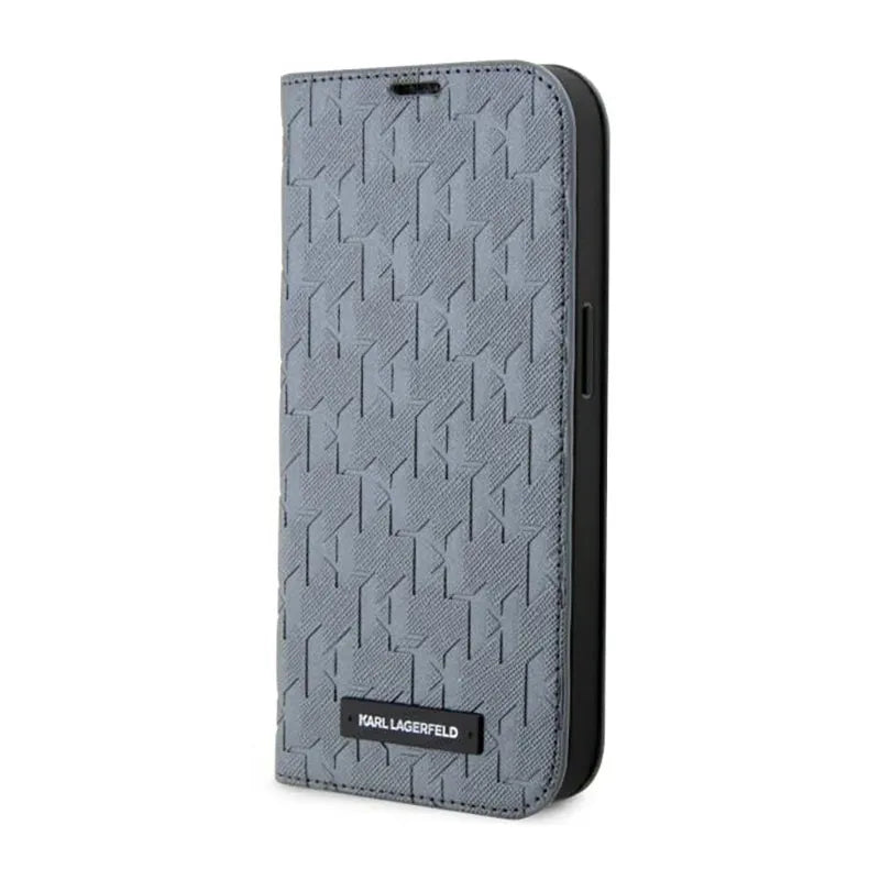 Karl Lagerfeld Booktype Saffiano Monogram – dėklas iPhone 14 Pro Max (sidabrinis)