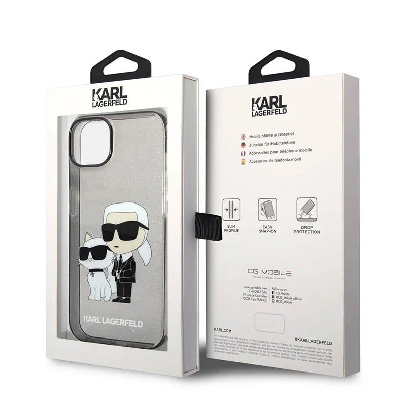Karl Lagerfeld IML Glitter NFT Karl & Choupette – Dėklas iPhone 14 Plus (juodas)