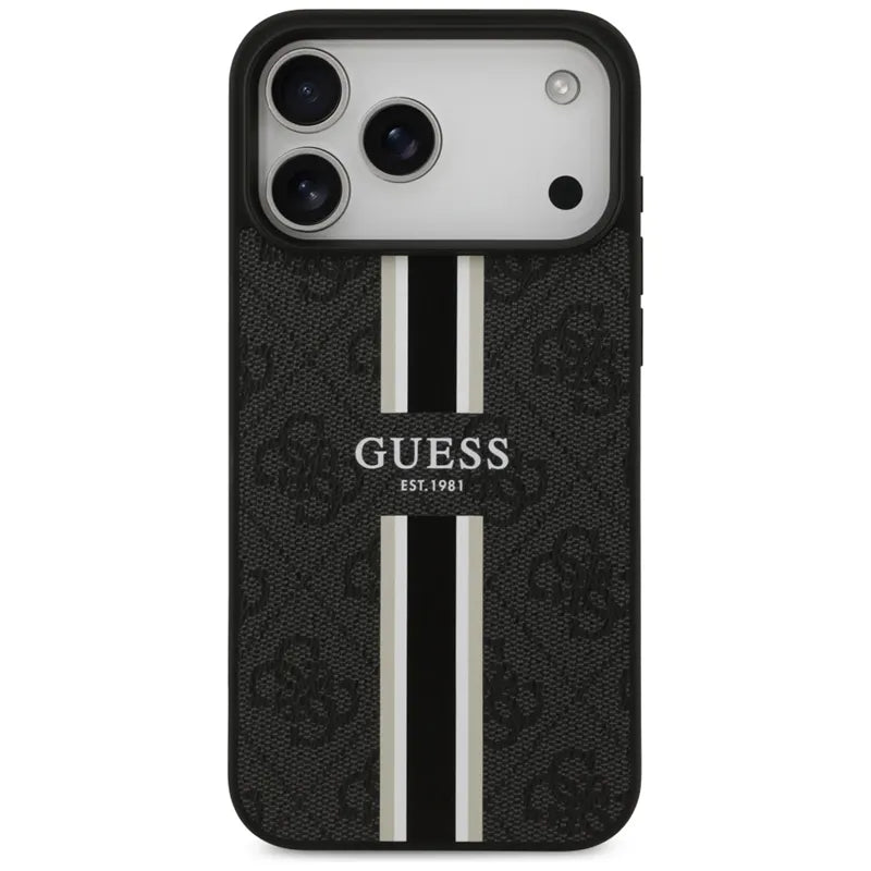 Guess 4G Printed Stripes MagSafe - Dėklas iPhone 17 Pro Max (juodas)