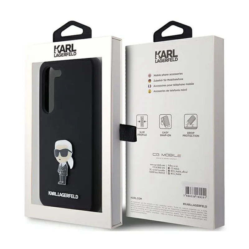 Karl Lagerfeld Silicone Ikonik Metal Pin – dėklas Samsung Galaxy S24+ (juodas)